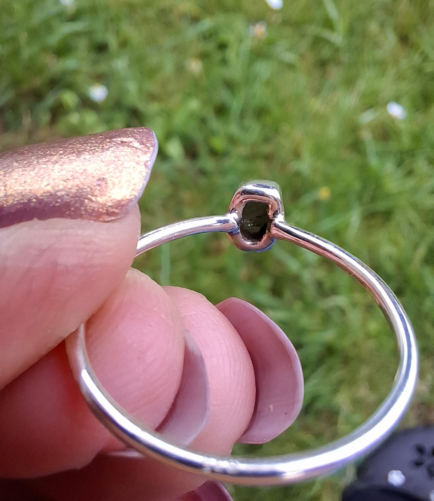 Moldavite Ring, size small R, 925 Silver, Tektite (Ref: R52)