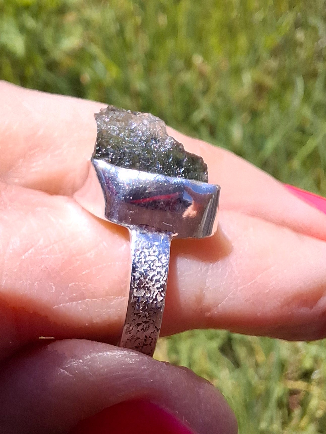 Moldavite Ring, size K, 925 Silver, Tektite (Ref: R302)