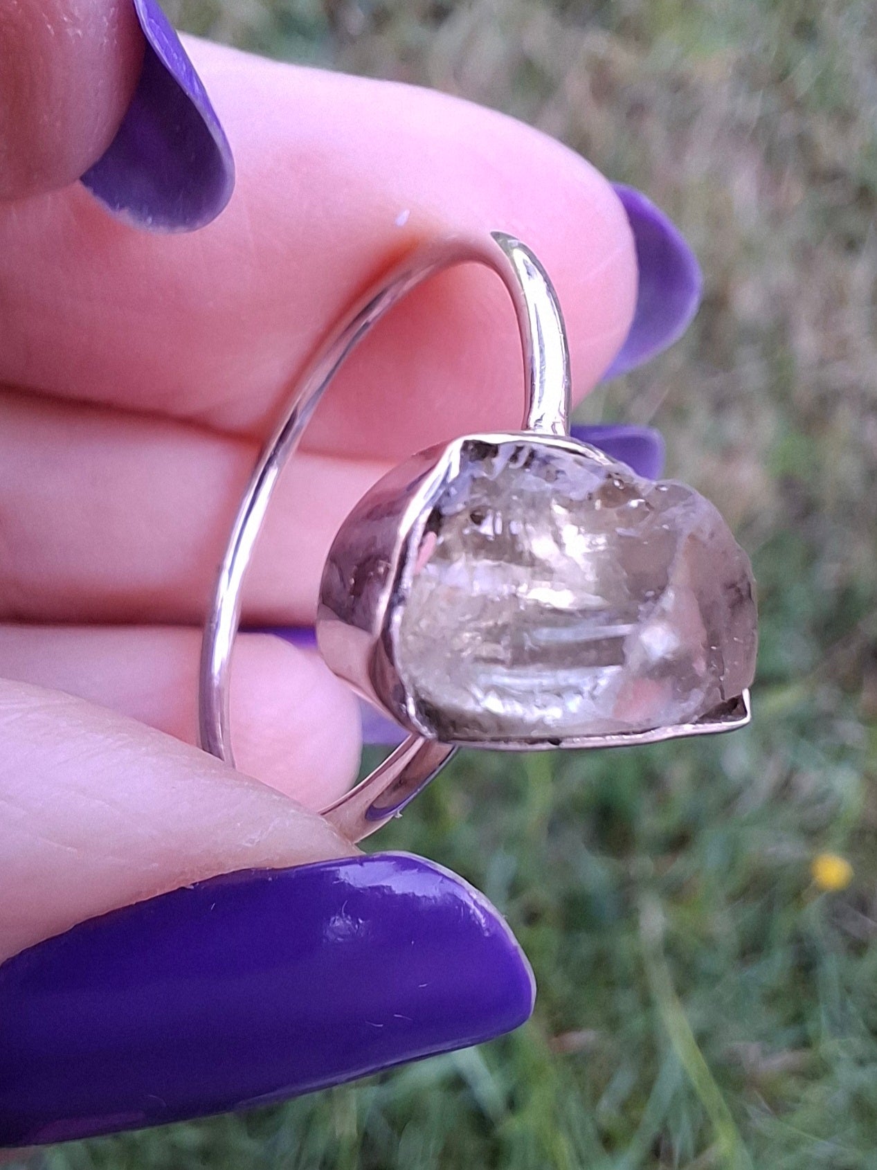 Libyan Desert Glass Ring, size large T, 925 Silver, Tektite (Ref: LR48)