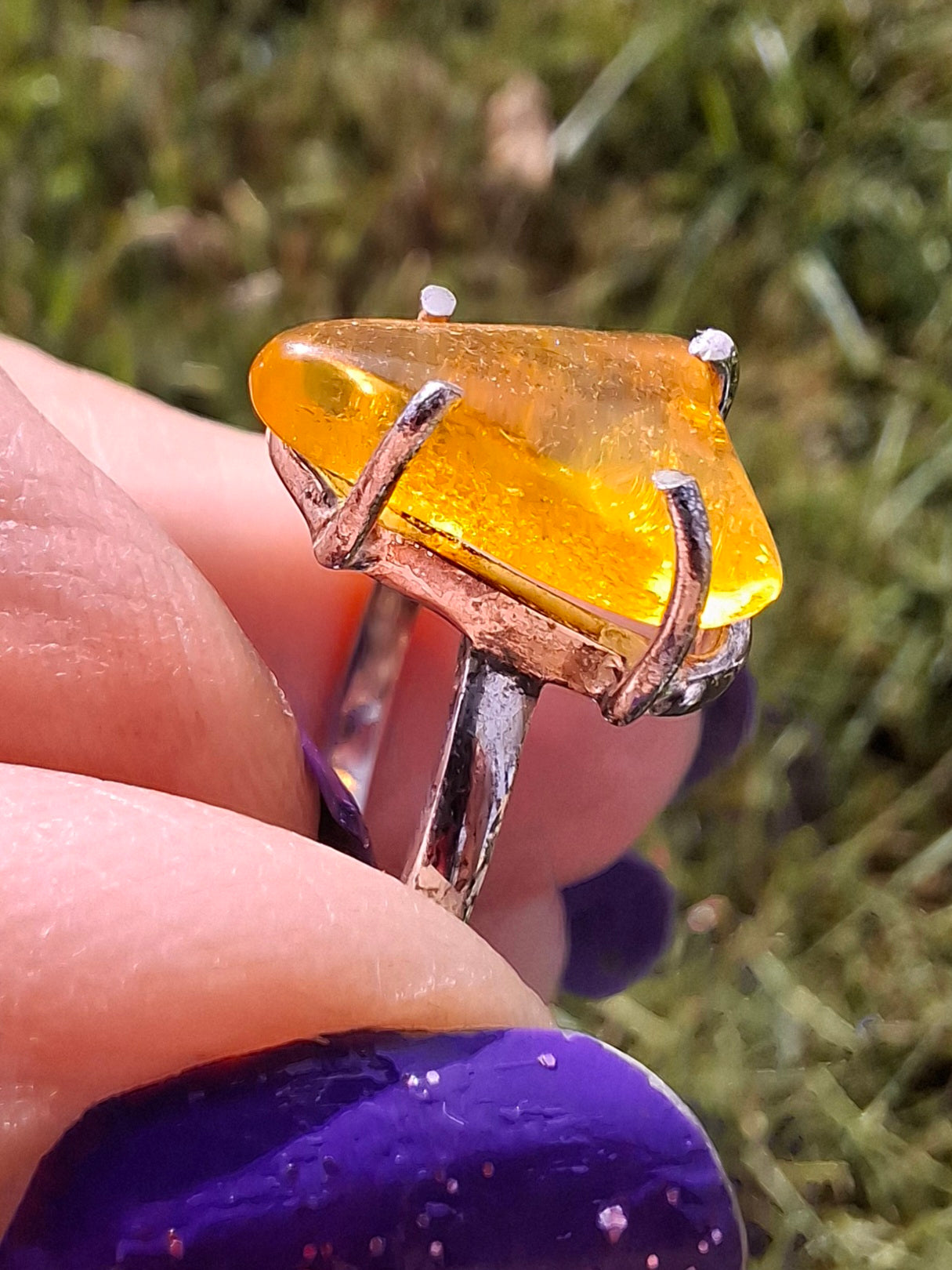 Baltic Amber Ring, size large U, 925 Silver, Fossil (Ref: AR21)