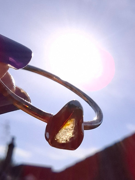 Moldavite Ring, size Q, 925 Silver, Tektite (Ref: R46)
