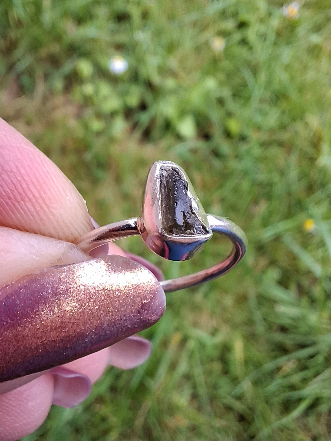 Moldavite Ring, size large K/small L, 925 Silver, Tektite (Ref: R58)
