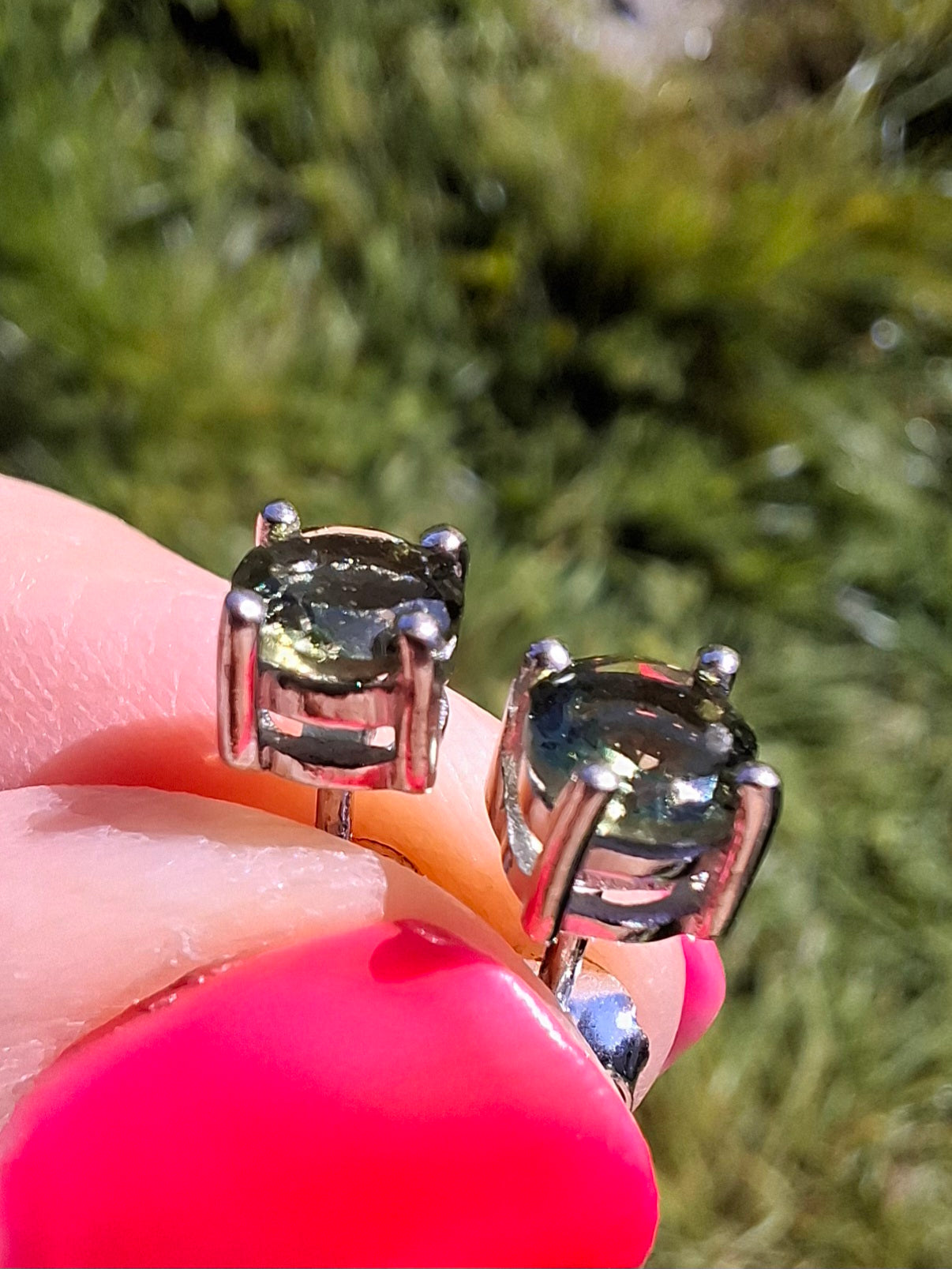 Moldavite (faceted) 5mm STUD EARRINGS, 925 Silver, Tektite (Pair16)