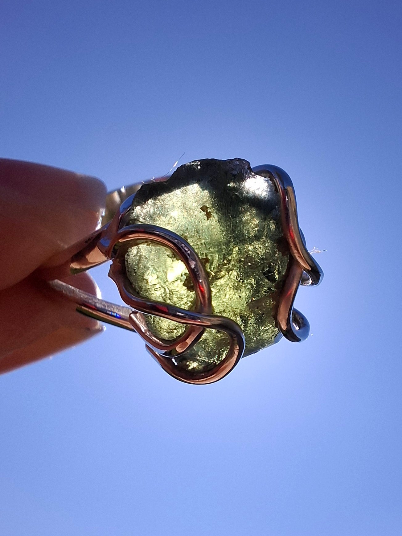 Moldavite Ring, size Q, 925 Silver, Tektite (Ref: R11)