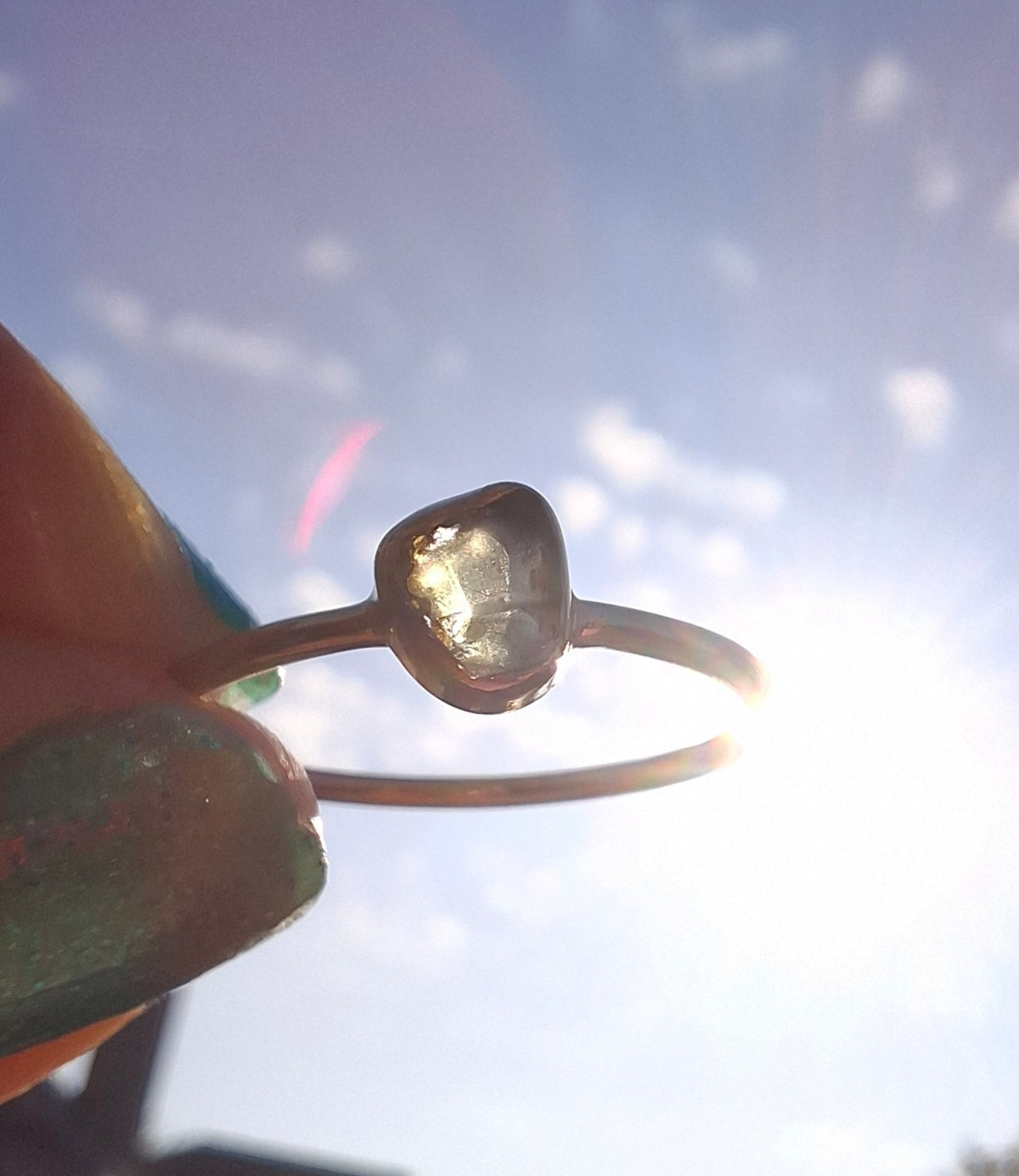 Moldavite Ring,14K GOLD Plated, size large O, Tektite (Ref: R344)