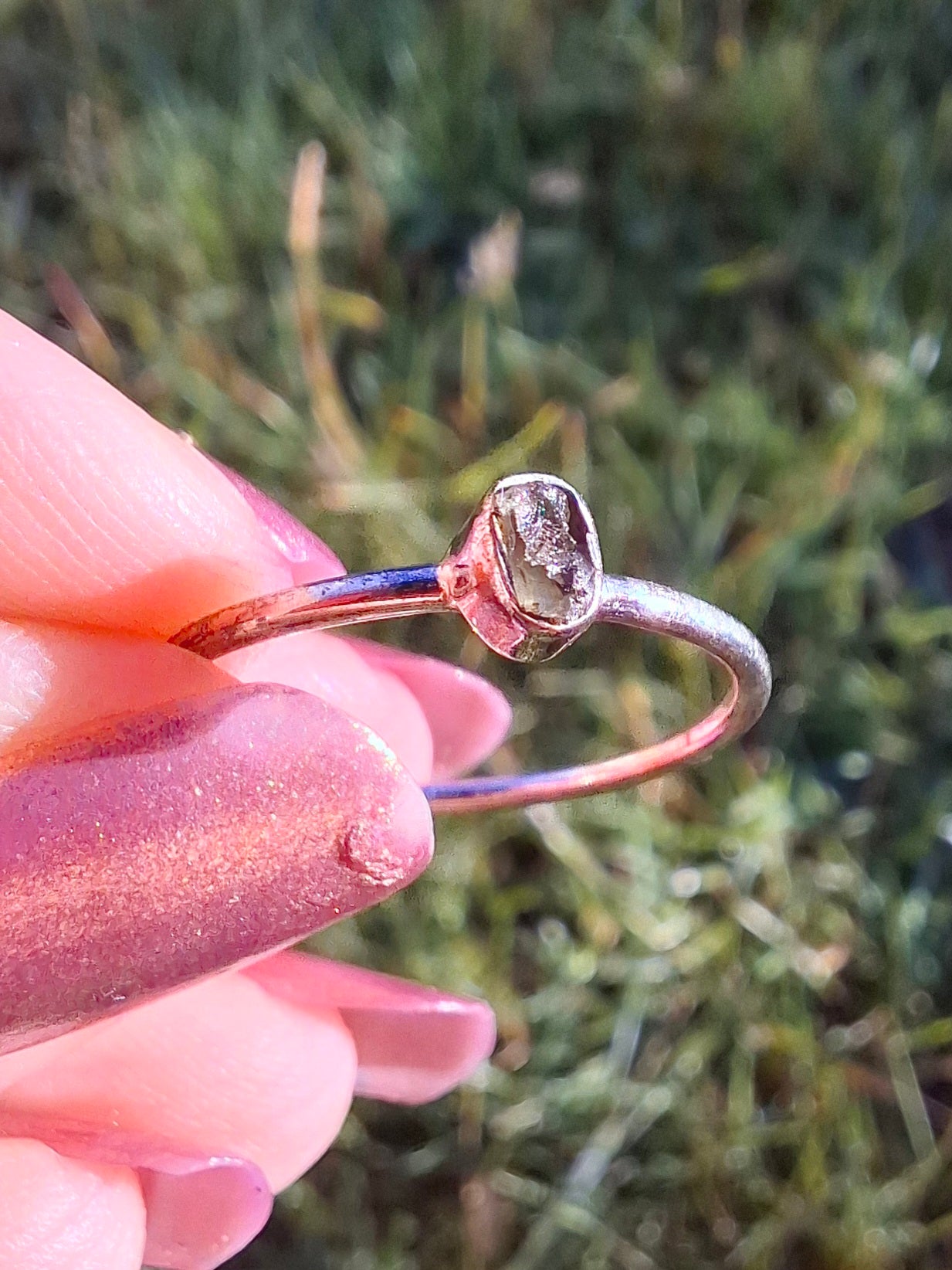 Moldavite Ring, size small P, 925 Silver, Tektite (Ref: R42)