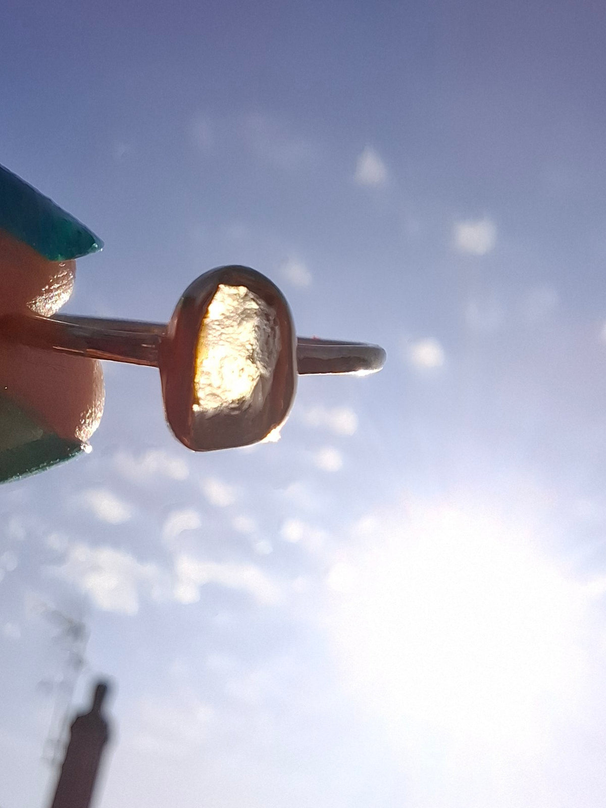 Moldavite Ring, 14K GOLD Plated, size small L, Tektite (Ref: R342)