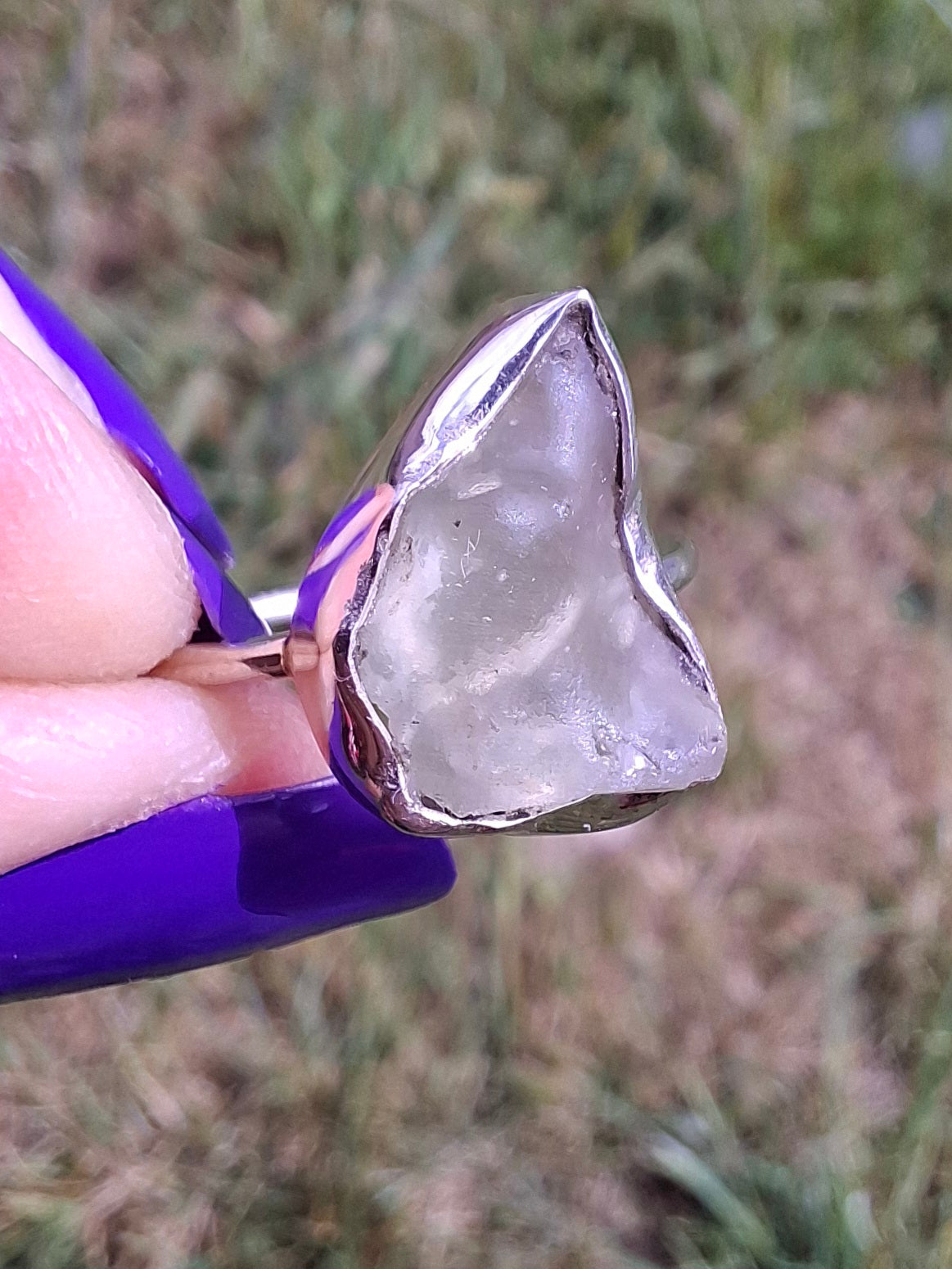 Libyan Desert Glass Ring, size large Q, 925 Silver, Tektite (Ref: LR36)