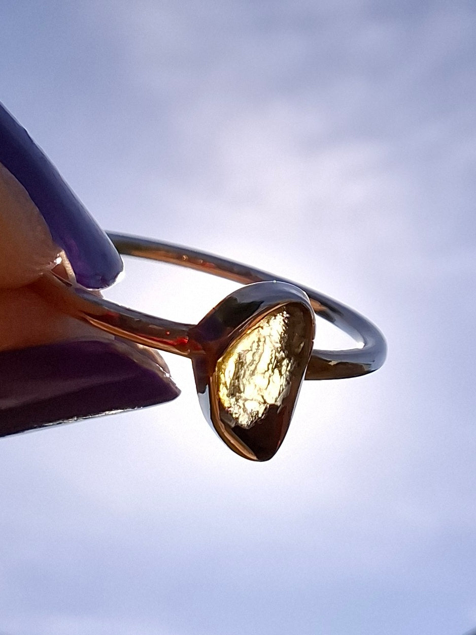 Moldavite Ring, size large L, 925 Silver, Tektite (Ref: R49)