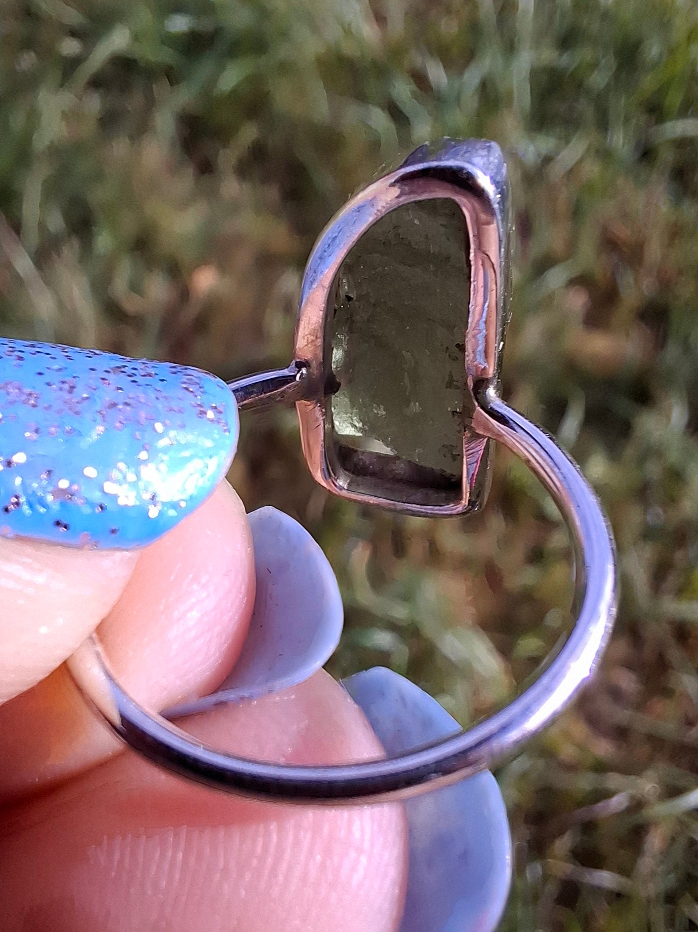 Moldavite Ring, size K, 925 Silver, Tektite (Ref: R21)