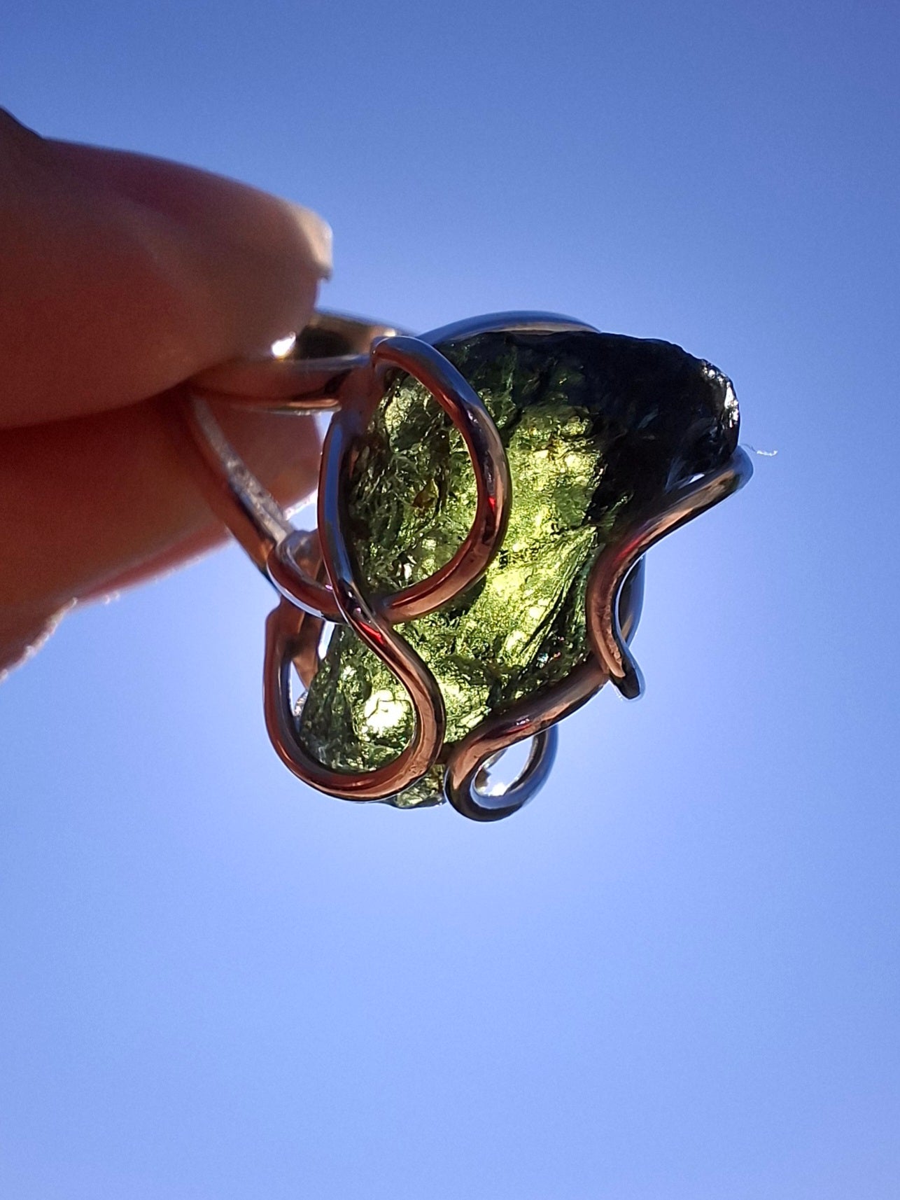 Moldavite Ring, size O, 925 Silver, Tektite (Ref: R9)