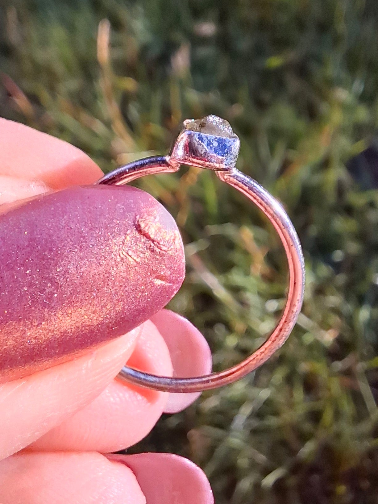 Moldavite Ring, size large O/small P, 925 Silver, Tektite (Ref: R41)