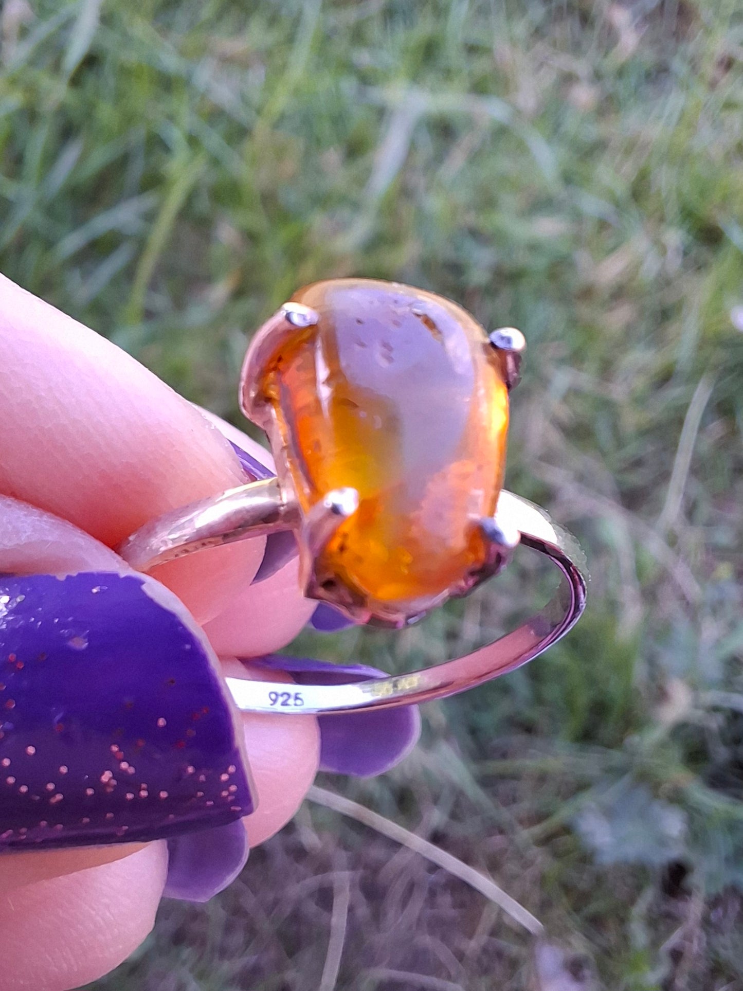 Baltic Amber Ring, size large V, 925 Silver, Fossil (Ref: AR24)