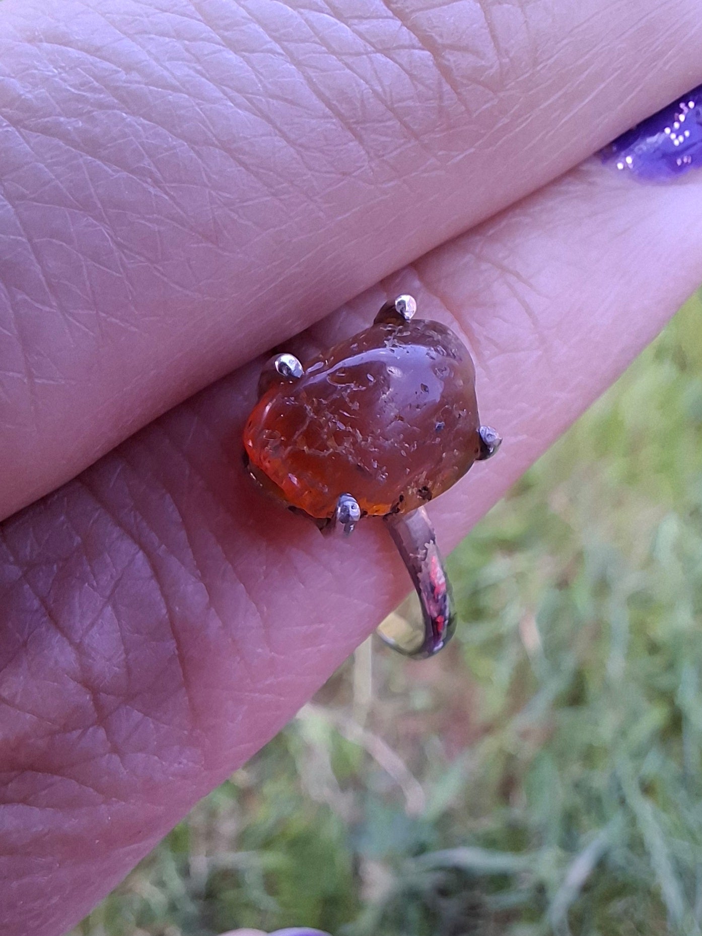 Baltic Amber Ring, size large W, 925 Silver, Fossil (Ref: AR28)