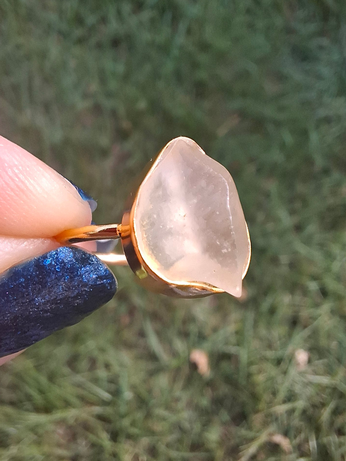 Libyan Desert Glass Ring, 14K GOLD Plated, size small O, Tektite (Ref: LR74)