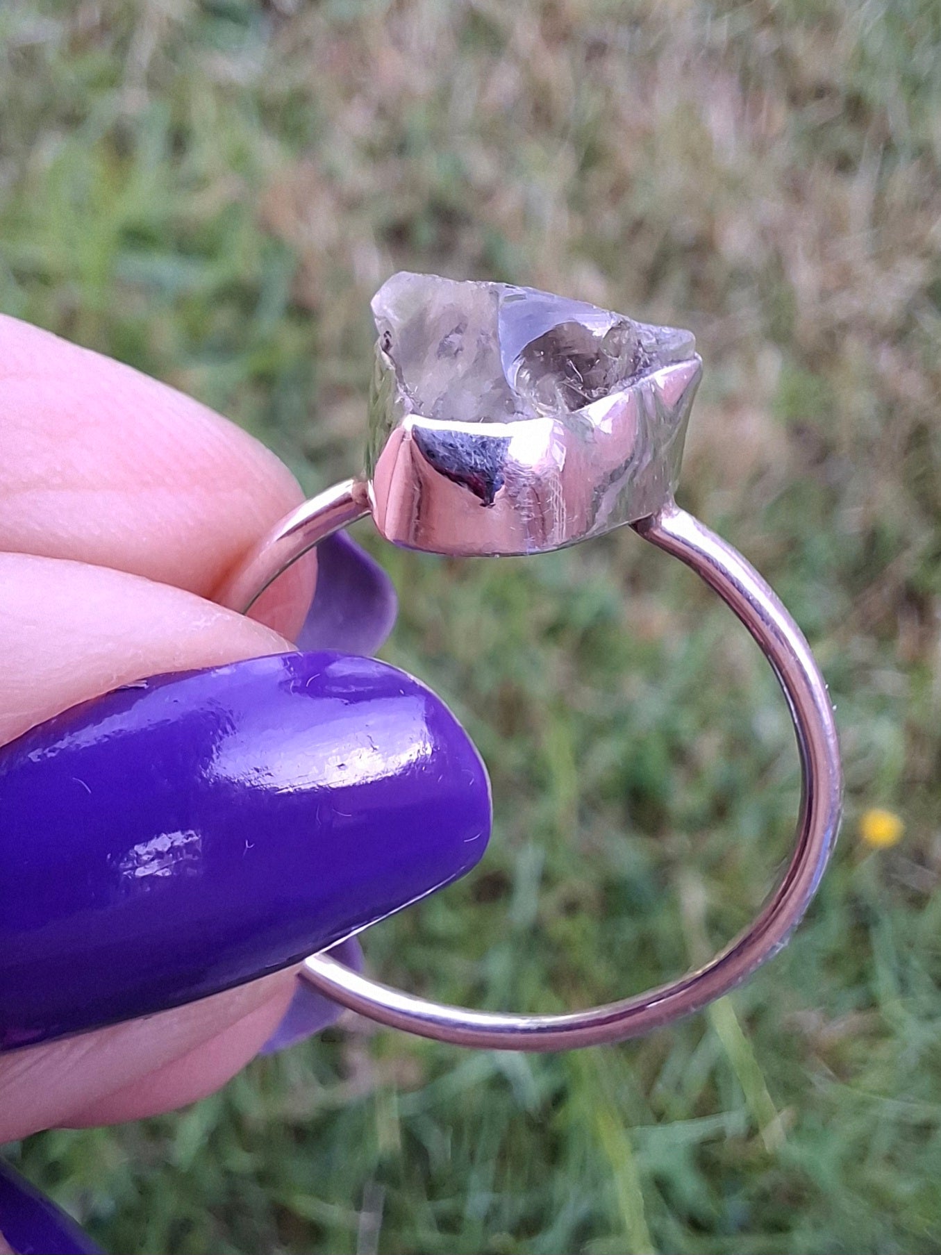 Libyan Desert Glass Ring, size large V, 925 Silver, Tektite (Ref: LR56)