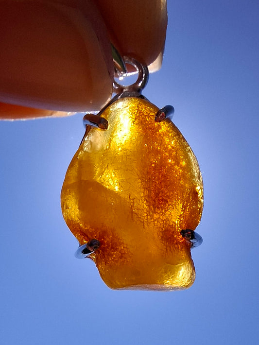 Baltic Amber Pendant, 925 Silver, Fossil (Ref: AP5)