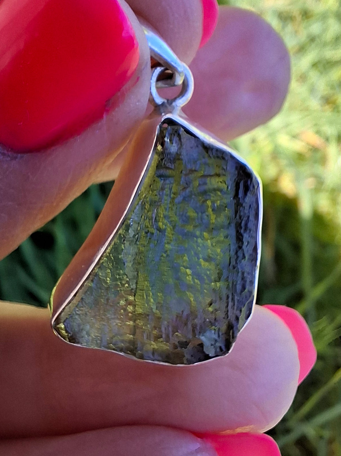 Moldavite Pendant, 925 Silver, Tektite (Ref: P432)