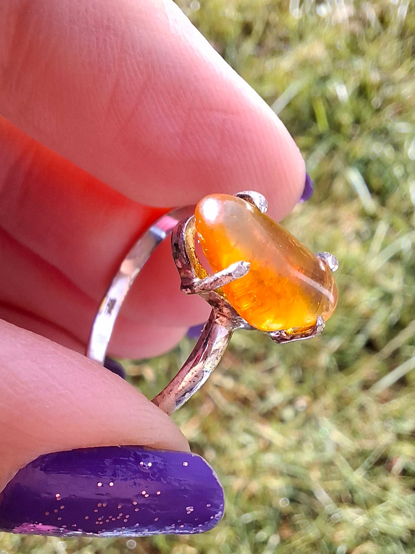 Baltic Amber Ring, size large T, 925 Silver, Fossil (Ref: AR18)