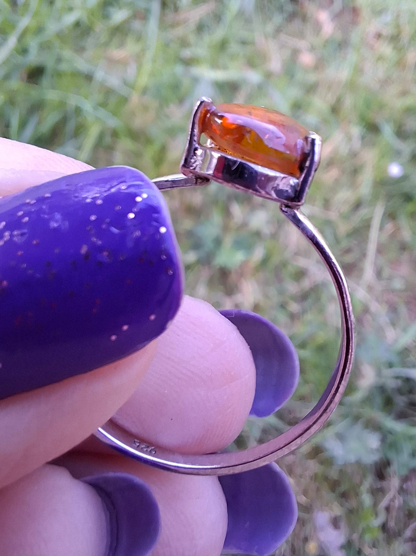 Baltic Amber Ring, size large W, 925 Silver, Fossil (Ref: AR27)