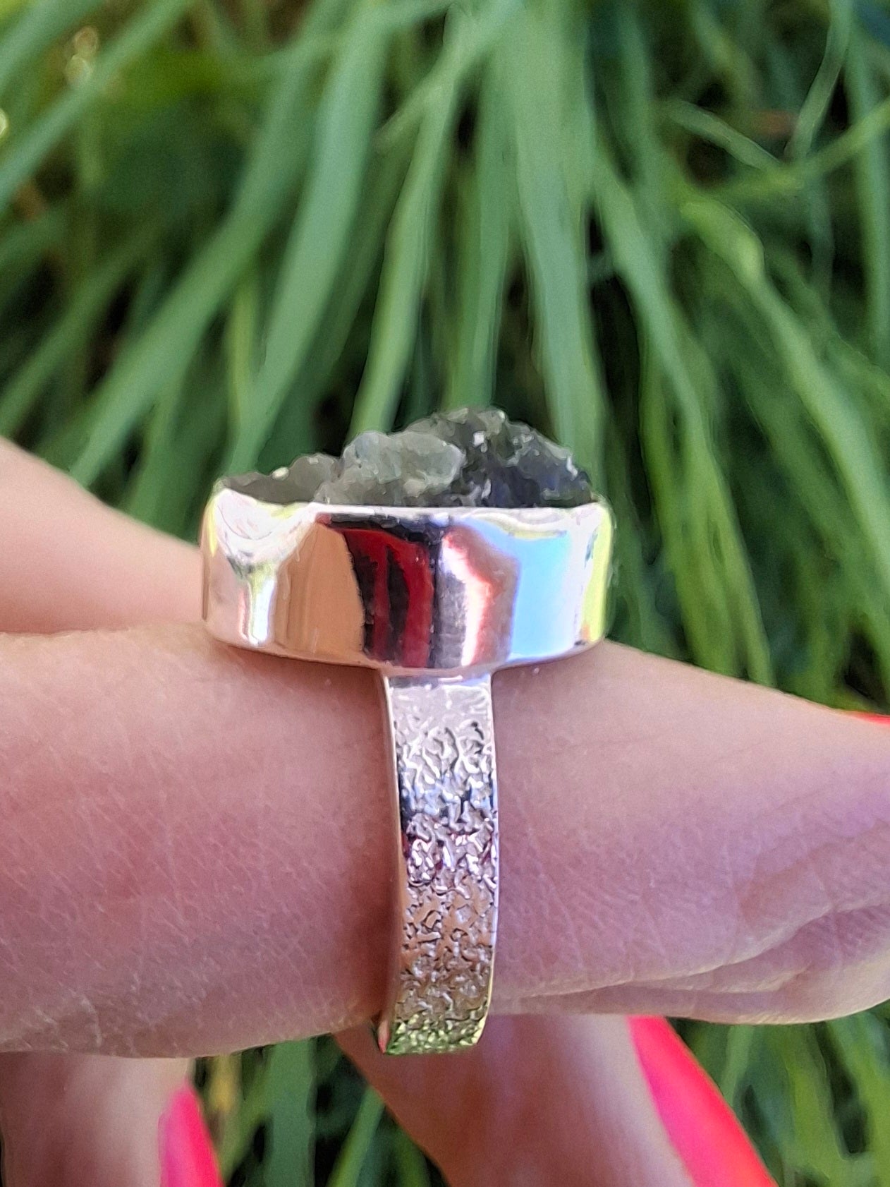 Moldavite Ring, size H, 925 Silver, Tektite (Ref: R294)