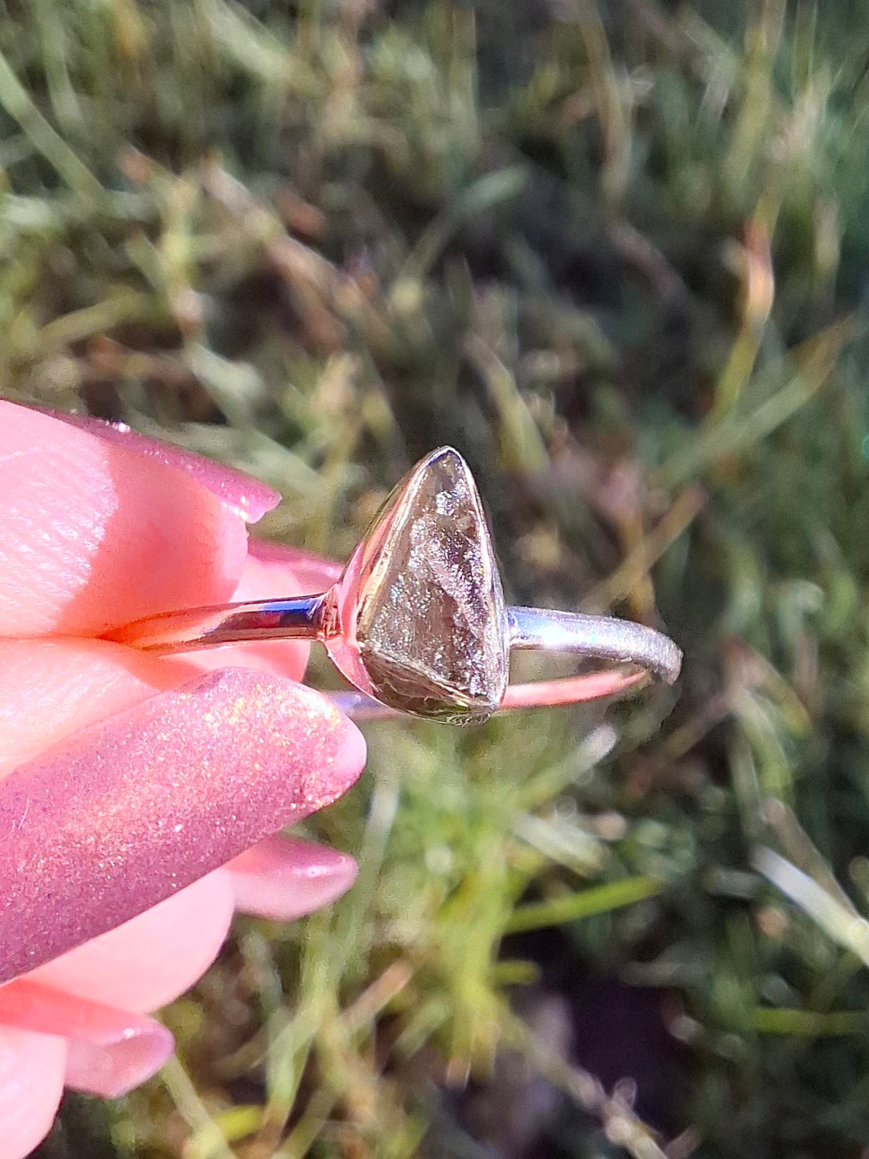 Moldavite Ring, size large R/small S, 925 Silver, Tektite (Ref: R55)