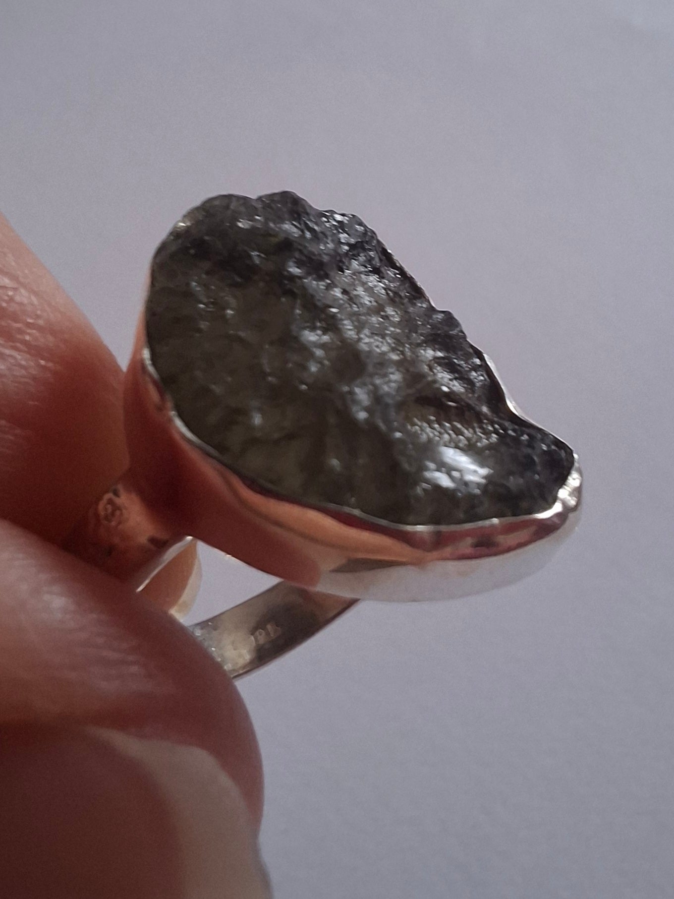 Moldavite Ring, size O, 925 Silver, Tektite (Ref: R311)