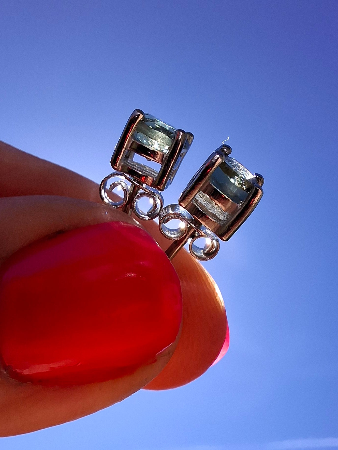Moldavite (faceted) 5mm STUD EARRINGS, 925 Silver, Tektite (Ref: Pair48)