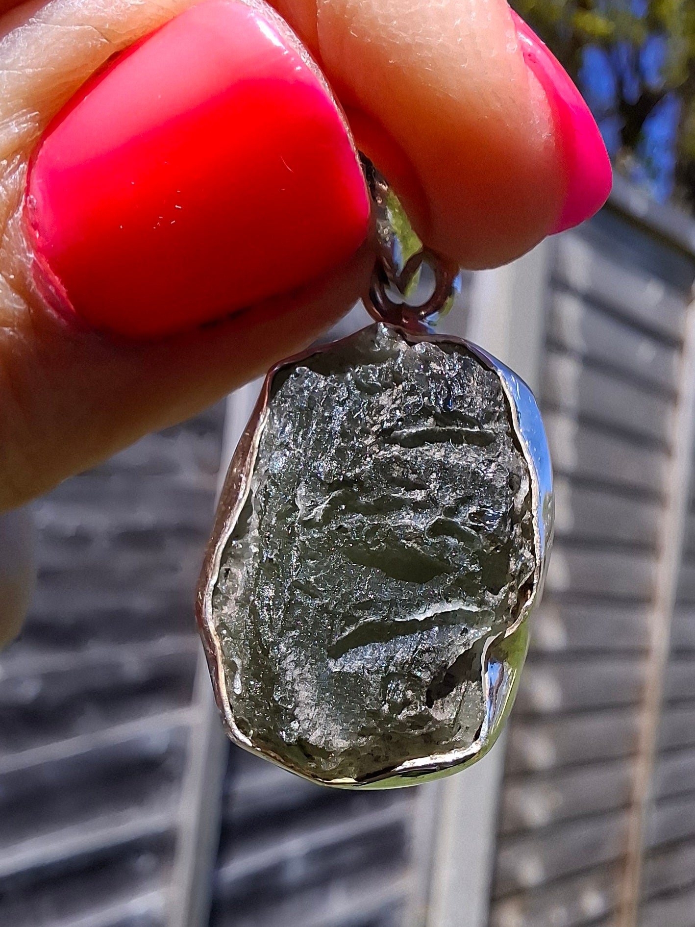 Moldavite Pendant, 925 Silver, Tektite (Ref: P433)