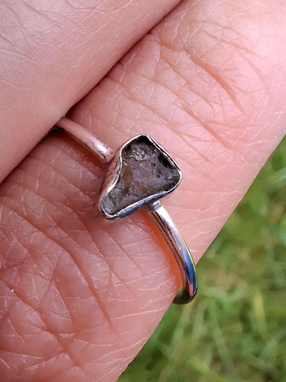 Moldavite Ring, size Q, 925 Silver, Tektite (Ref: R46)