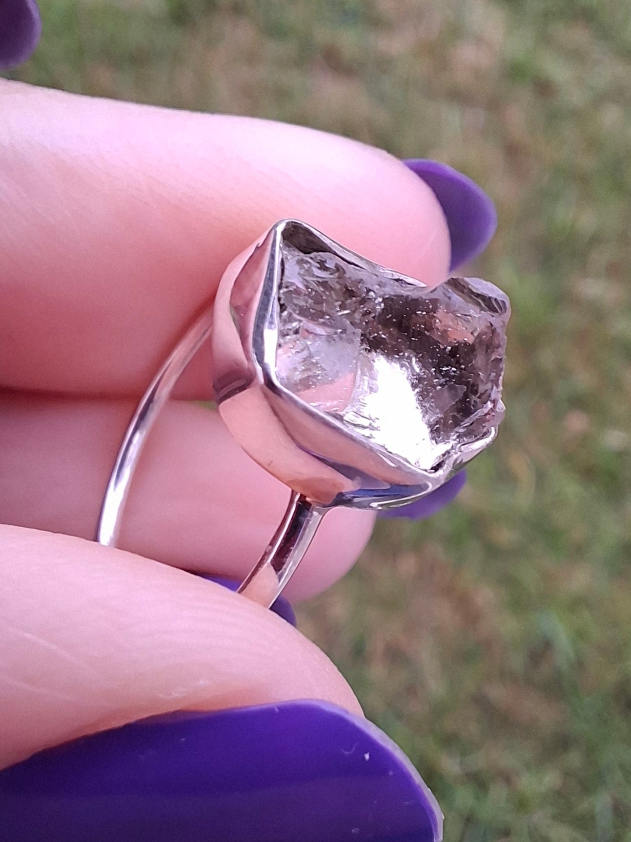 Libyan Desert Glass Ring, size large O, 925 Silver, Tektite (Ref: LR22)