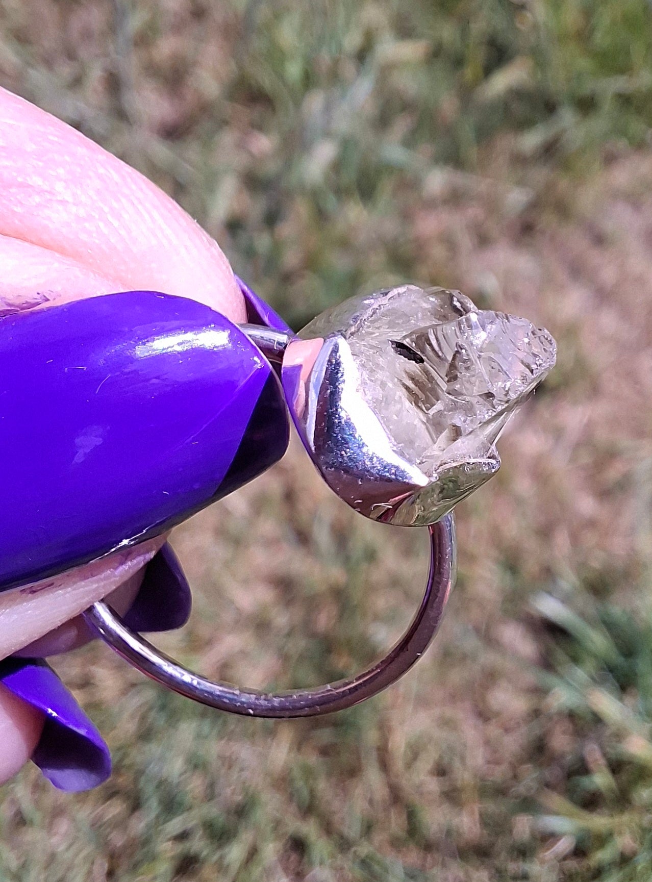 Libyan Desert Glass Ring, size Large O, 925 Silver, Tektite (Ref: LR21)