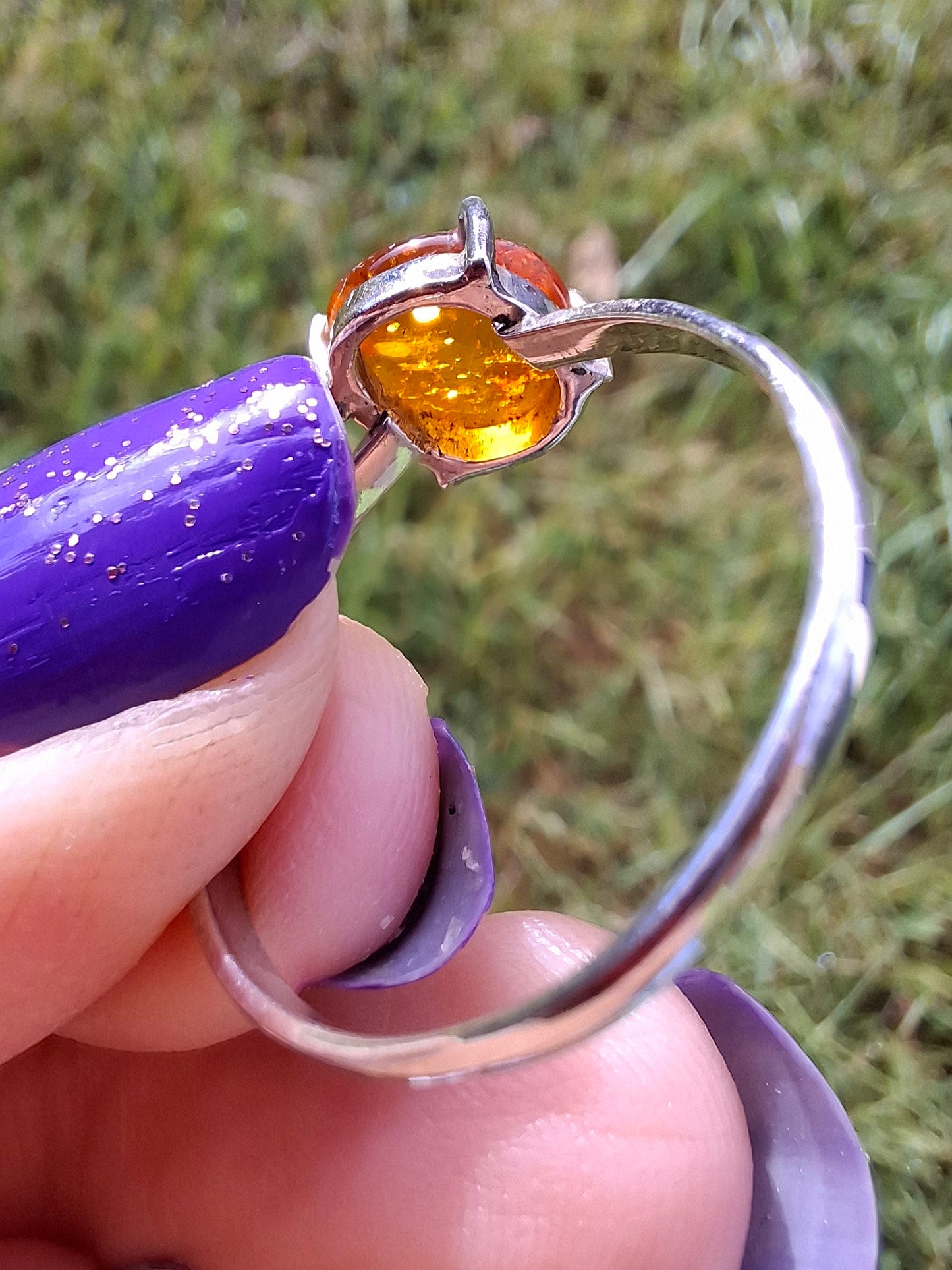 Baltic Amber Ring, size large W, 925 Silver, Fossil (Ref: AR27)
