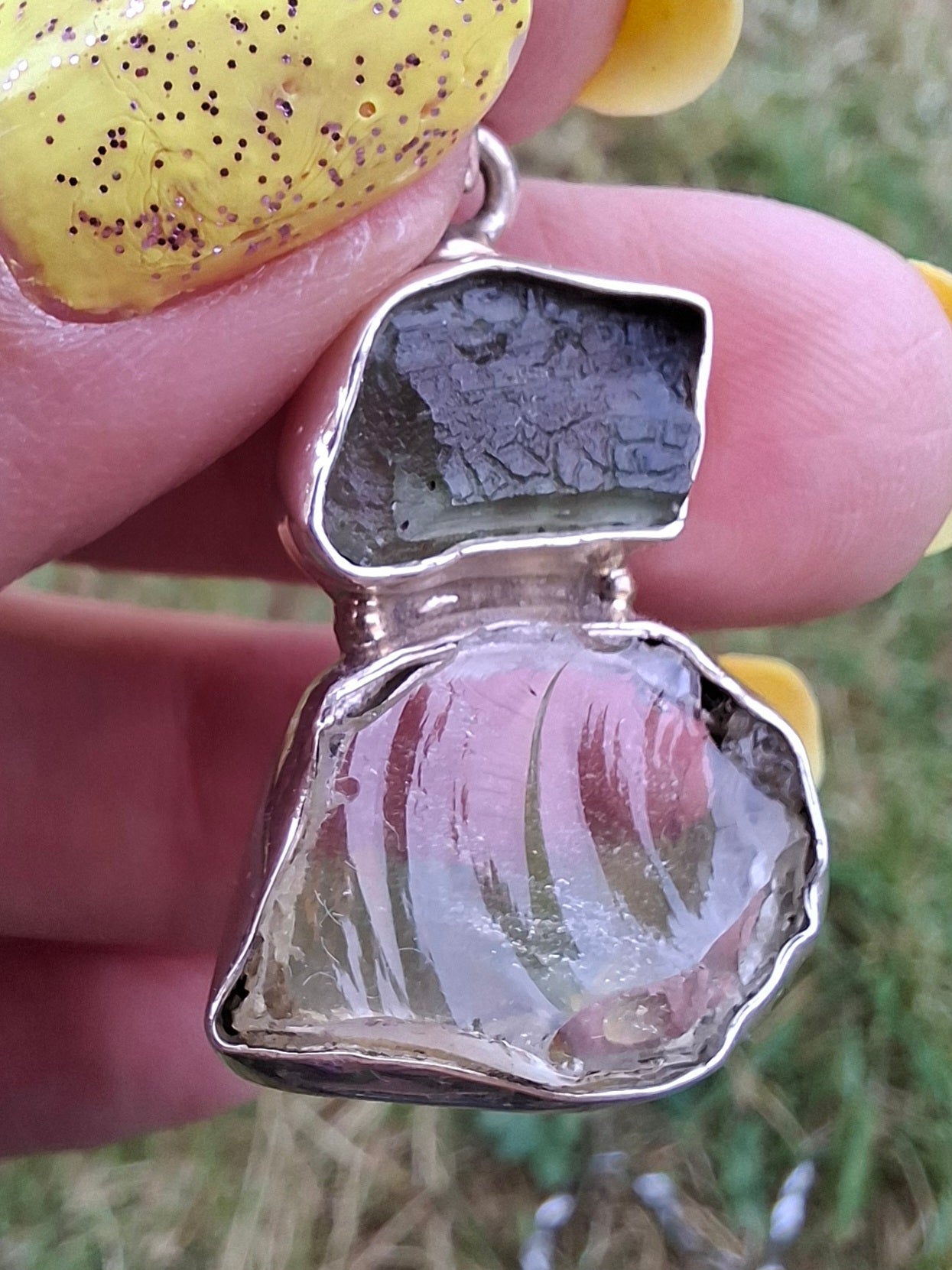 Moldavite & Libyan Desert Glass Pendant, 925 Silver, Tektite (Ref: MLP19)