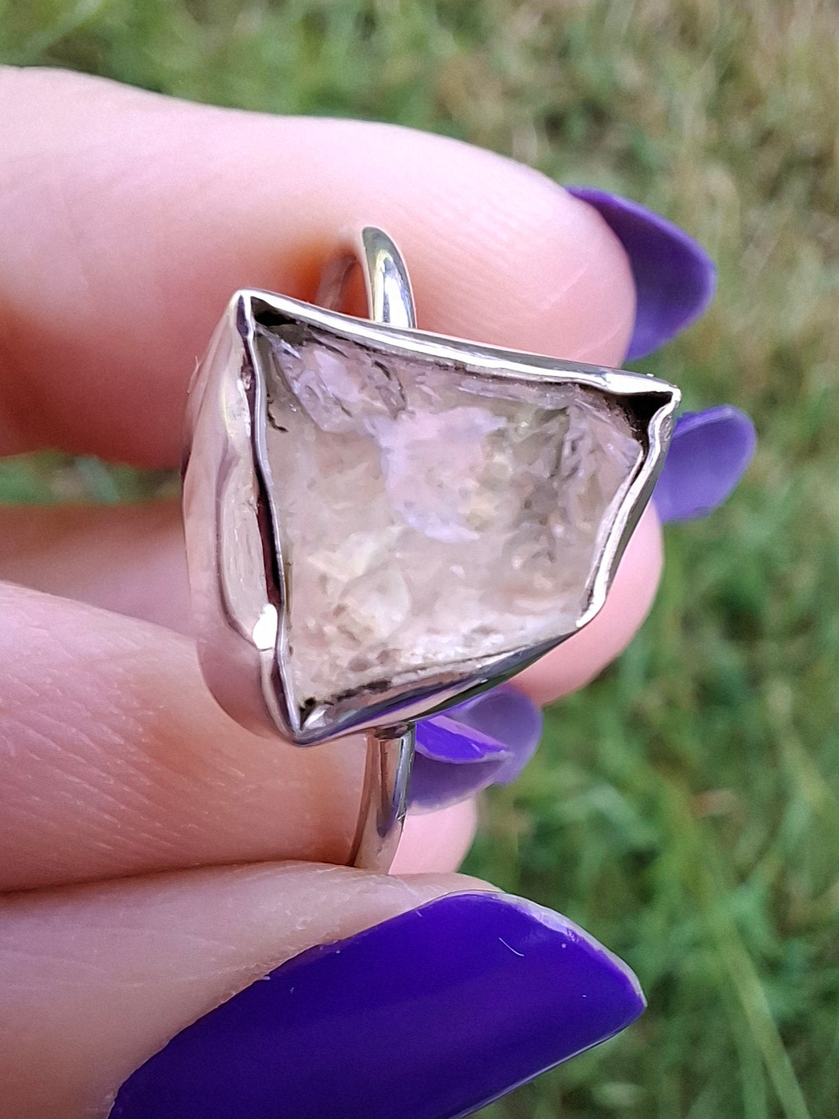 Libyan Desert Glass Ring, size large V, 925 Silver, Tektite (Ref: LR58)