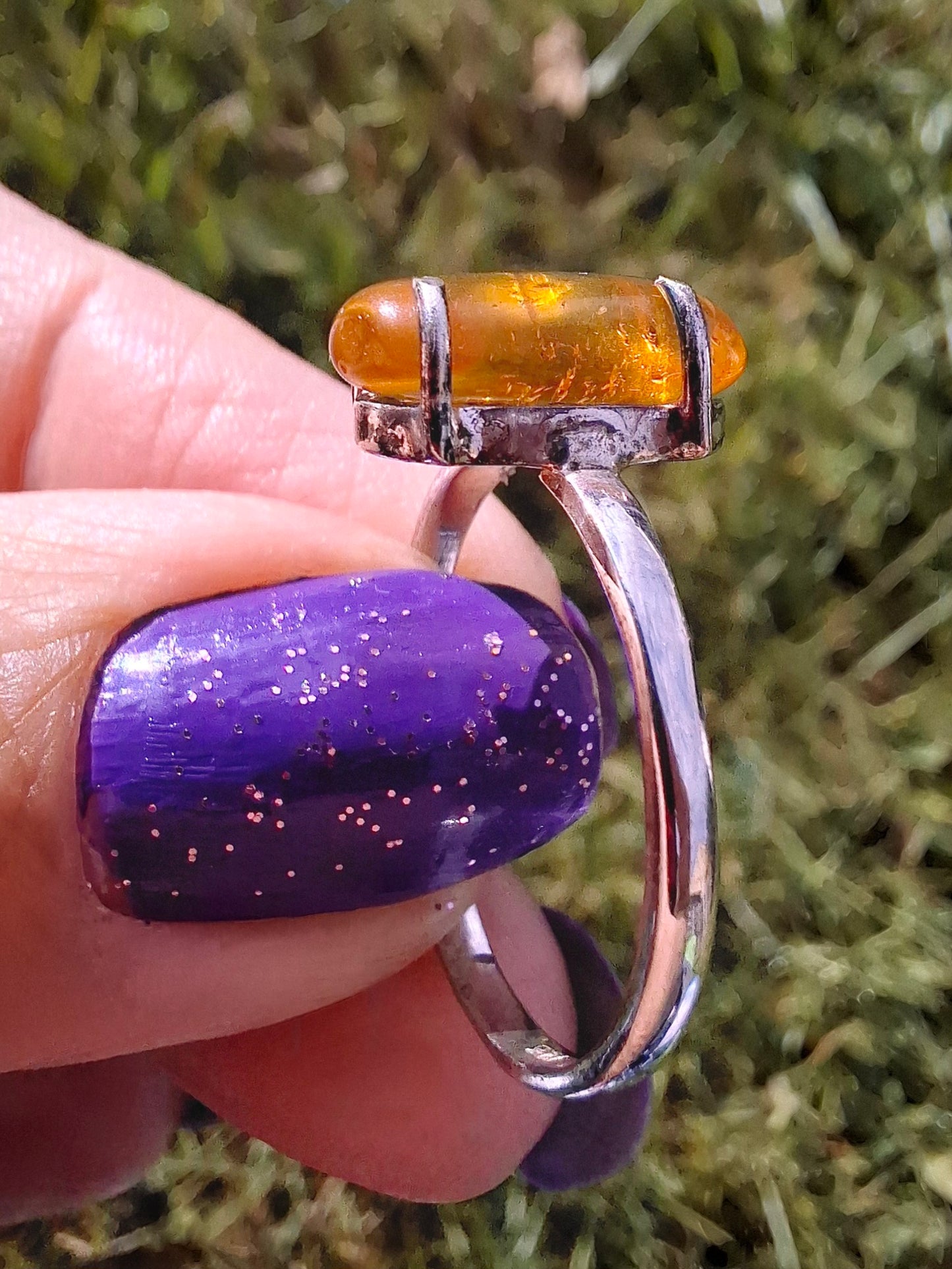 Baltic Amber Ring, size large T, 925 Silver, Fossil (Ref: AR18)