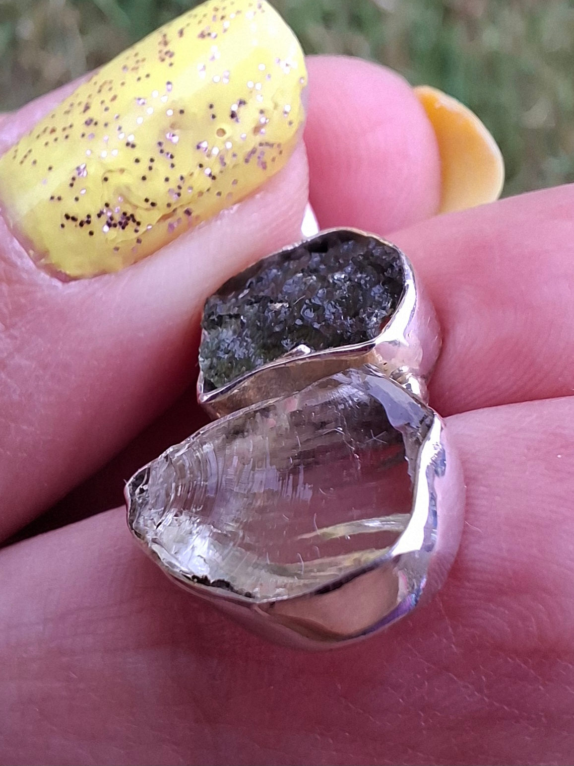 Moldavite & Libyan Desert Glass Pendant, 925 Silver, Tektite (Ref: MLP4)