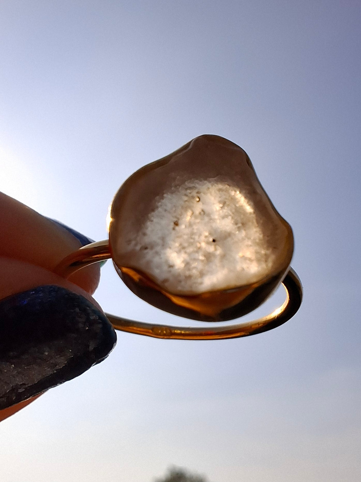 Libyan Desert Glass Ring, 14K GOLD Plated, size large R, Tektite (Ref: LR76)