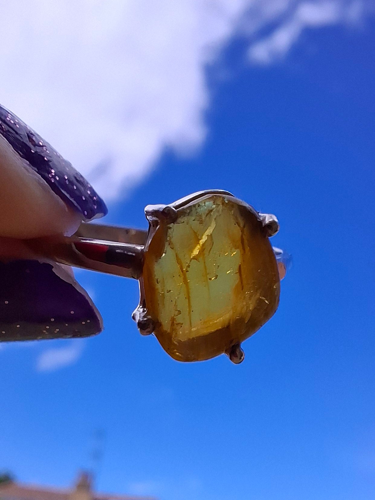 Baltic Amber Ring, size large X, 925 Silver, Fossil (Ref: AR33)