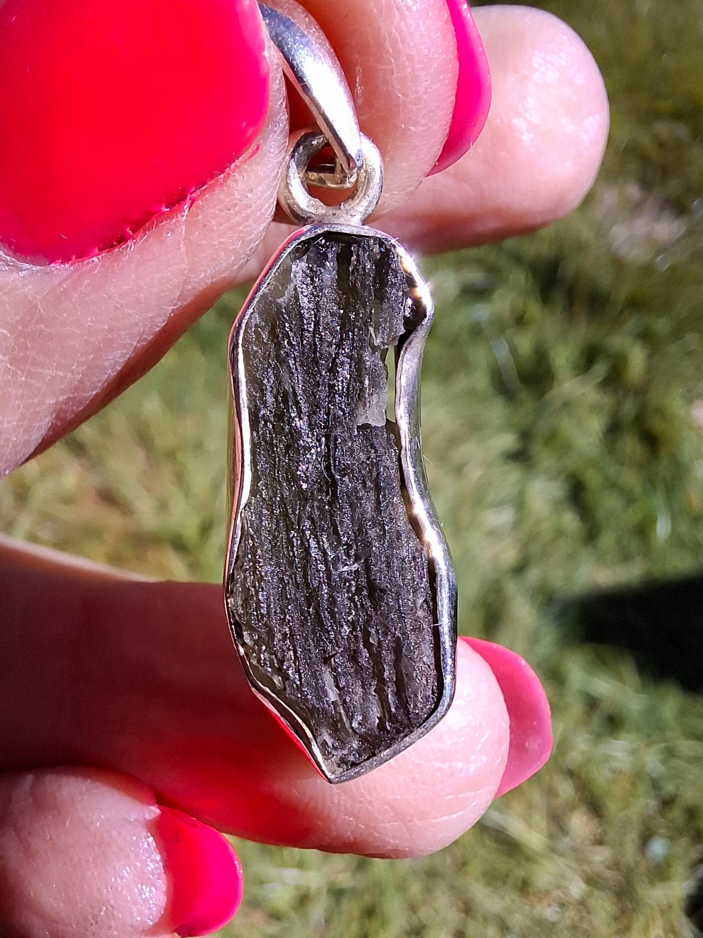 Moldavite Pendant, 925 Silver, Tektite (Ref: P445)