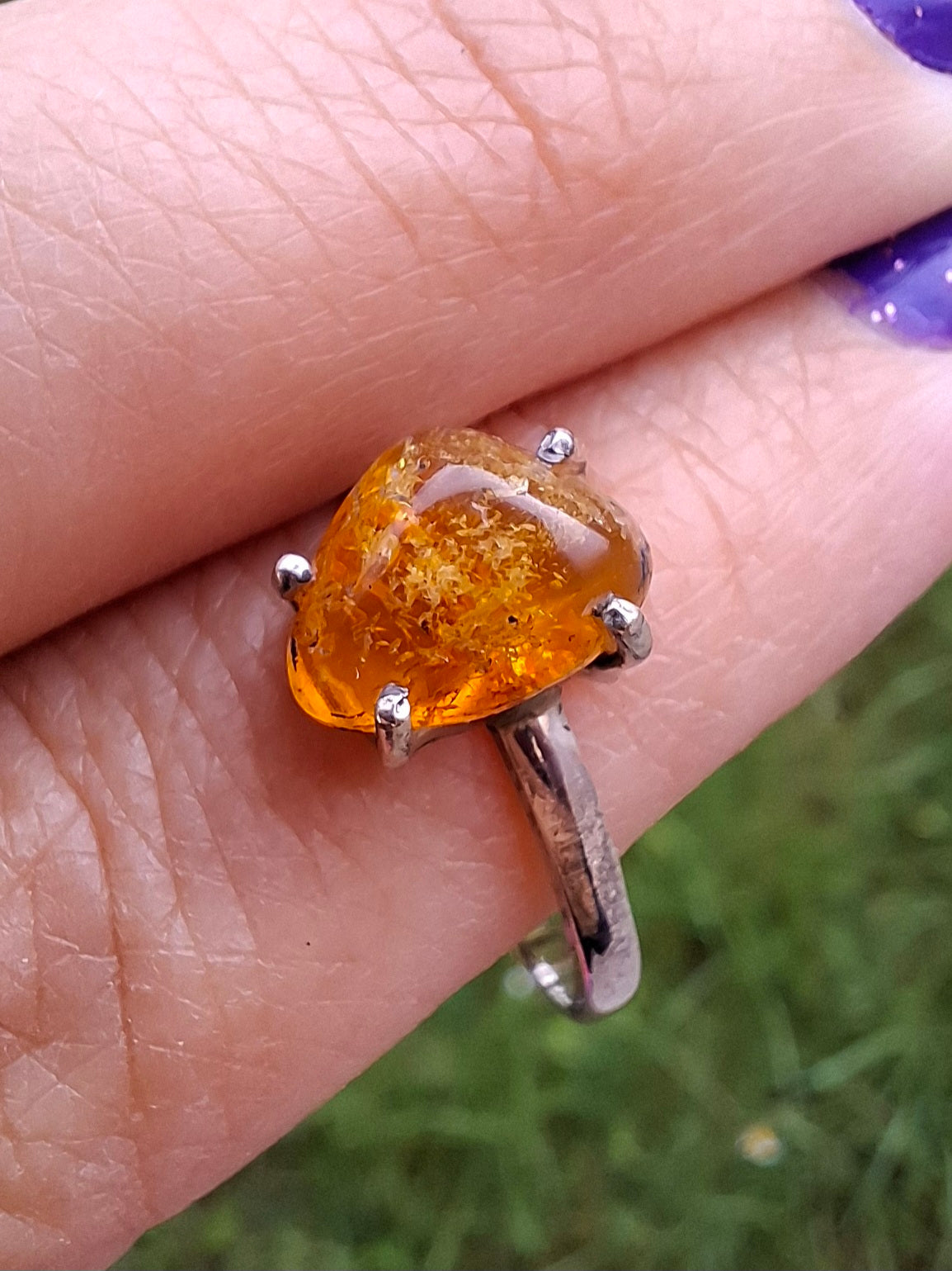 Baltic Amber Ring, size large Y, 925 Silver, Fossil (Ref: AR37)
