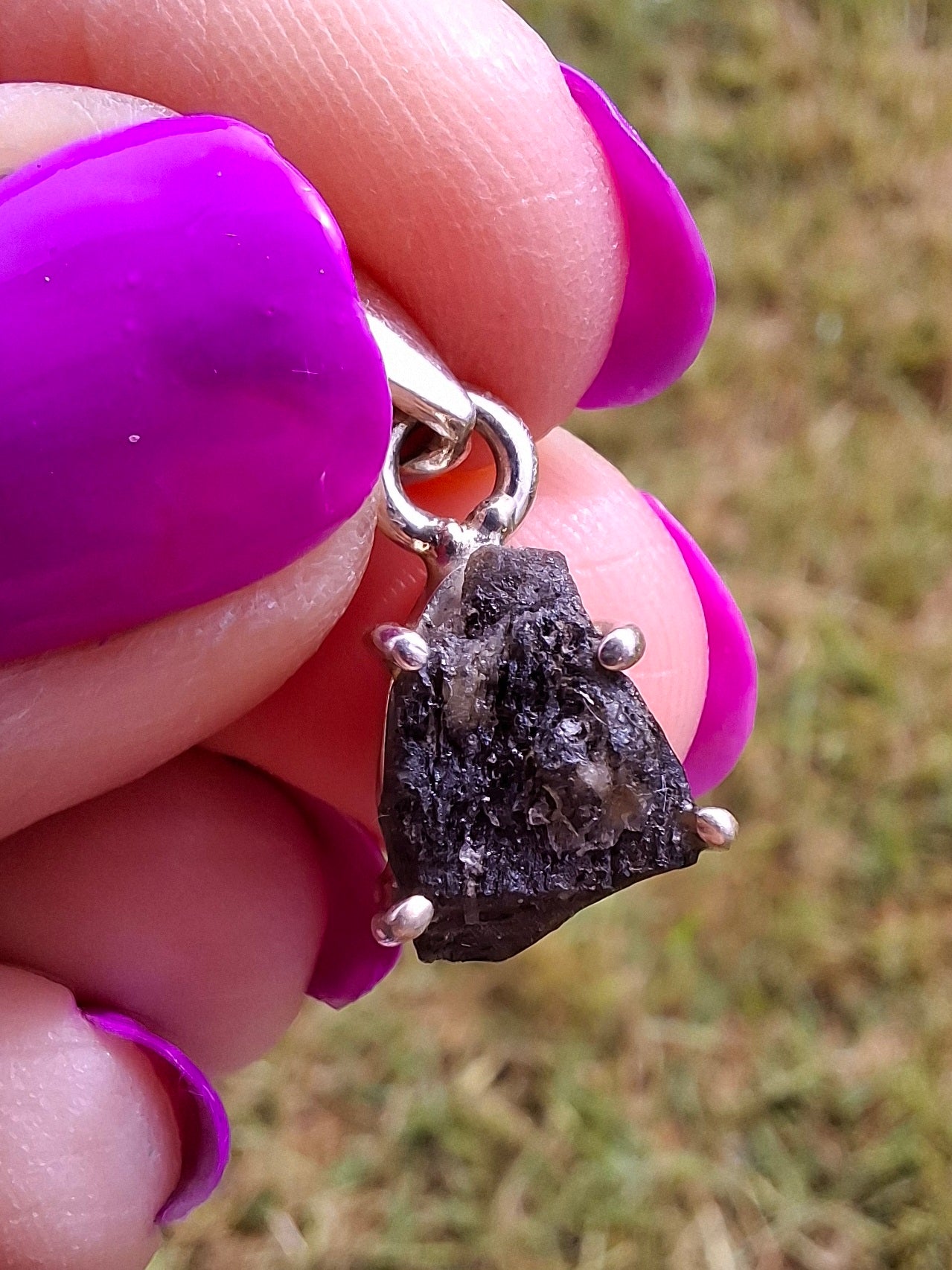 Moldavite Claw Pendant, 925 Silver, Tektite (Ref: P18)