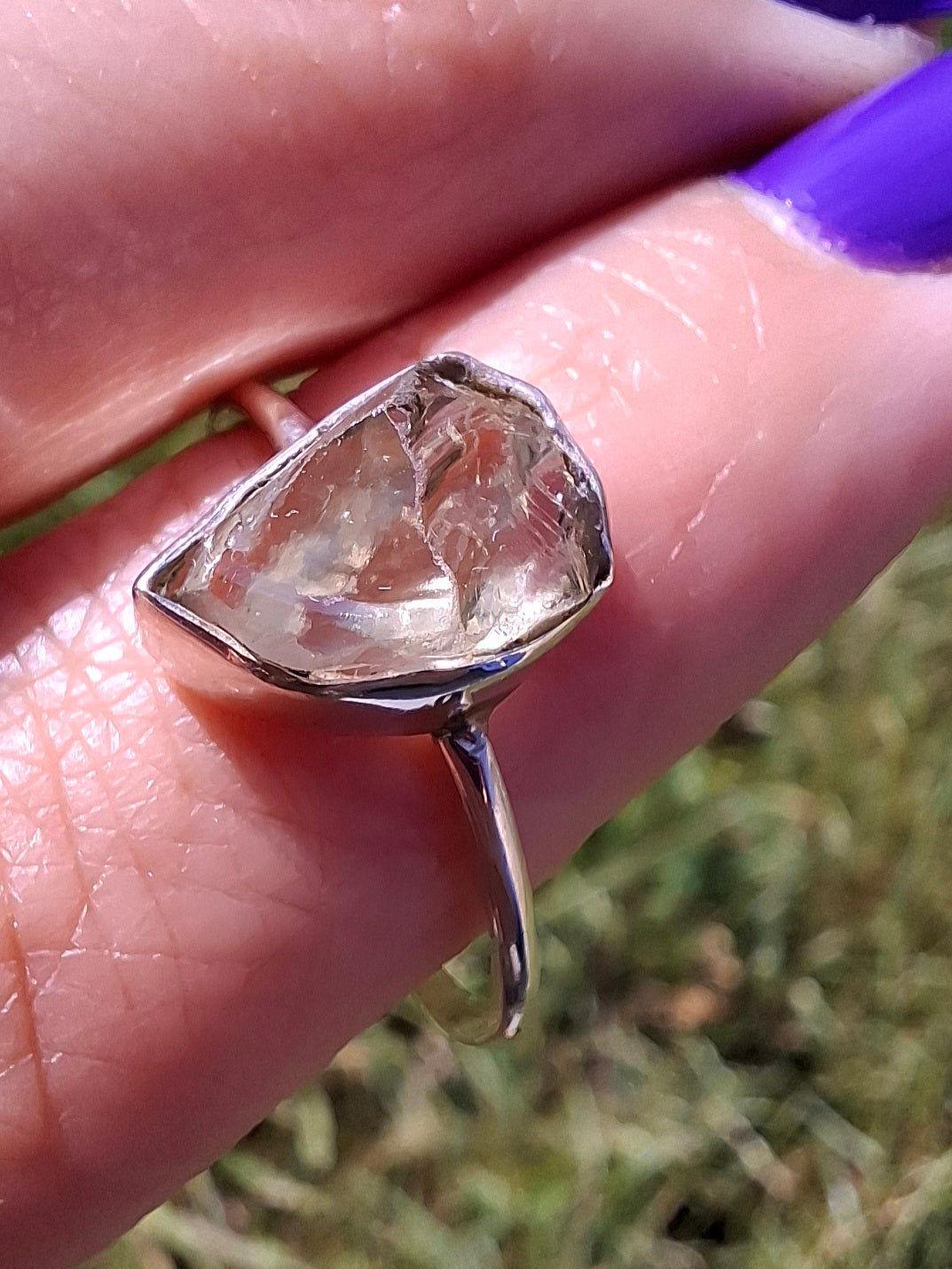 Libyan Desert Glass Ring, size large T, 925 Silver, Tektite (Ref: LR48)