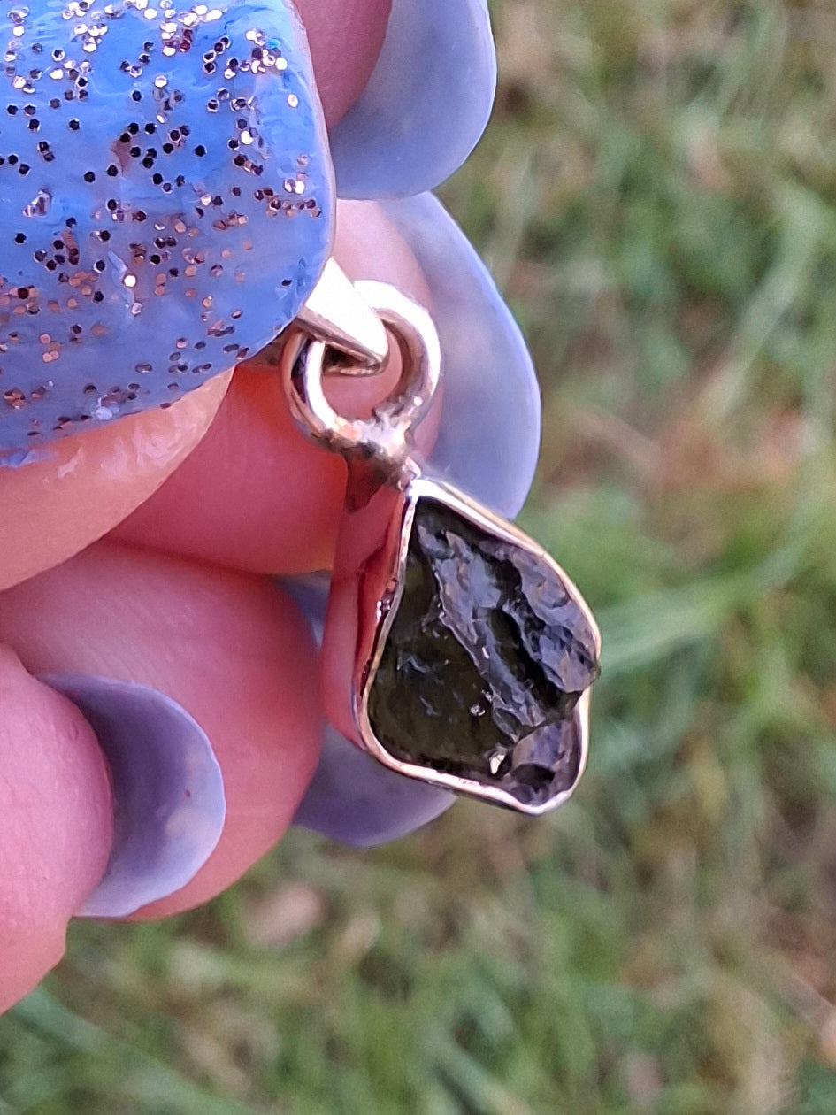 Moldavite Pendant, 925 Silver, Tektite (Ref: P45)