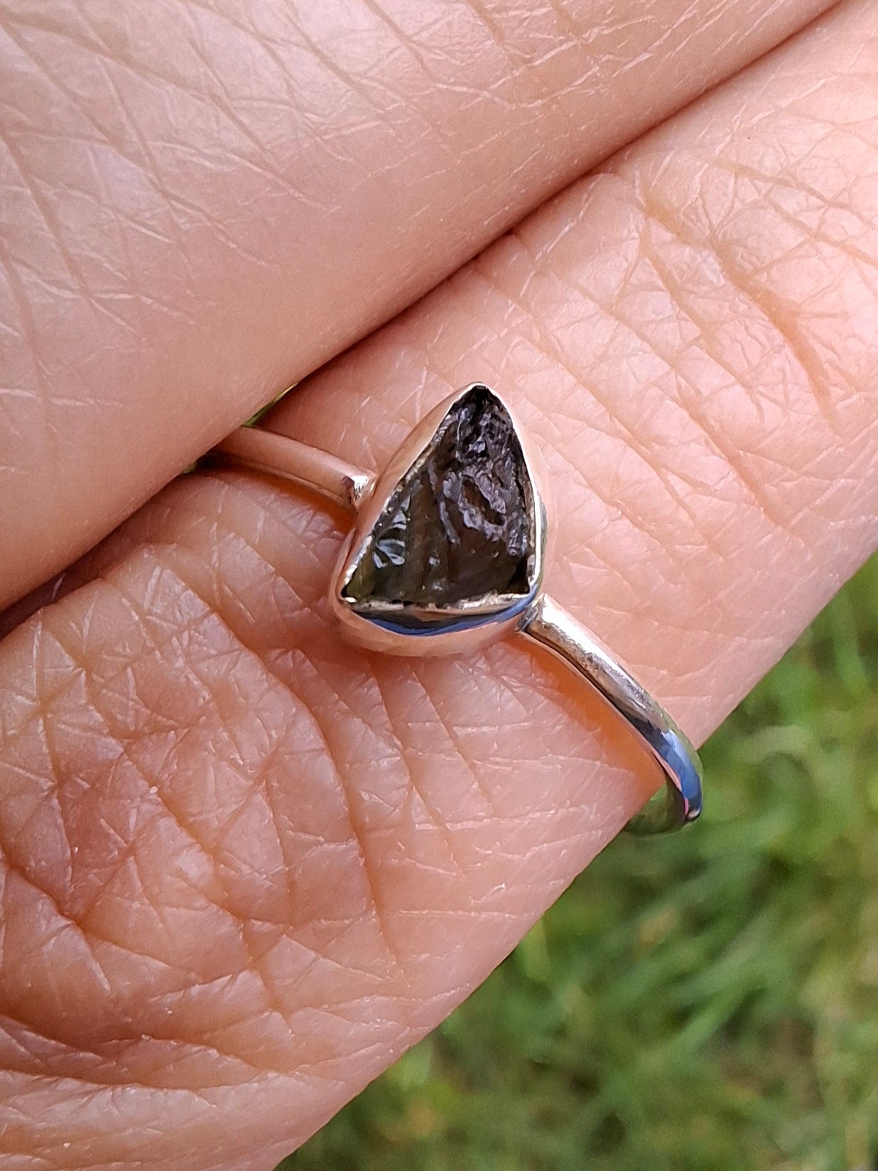 Moldavite Ring, size large R/small S, 925 Silver, Tektite (Ref: R53)