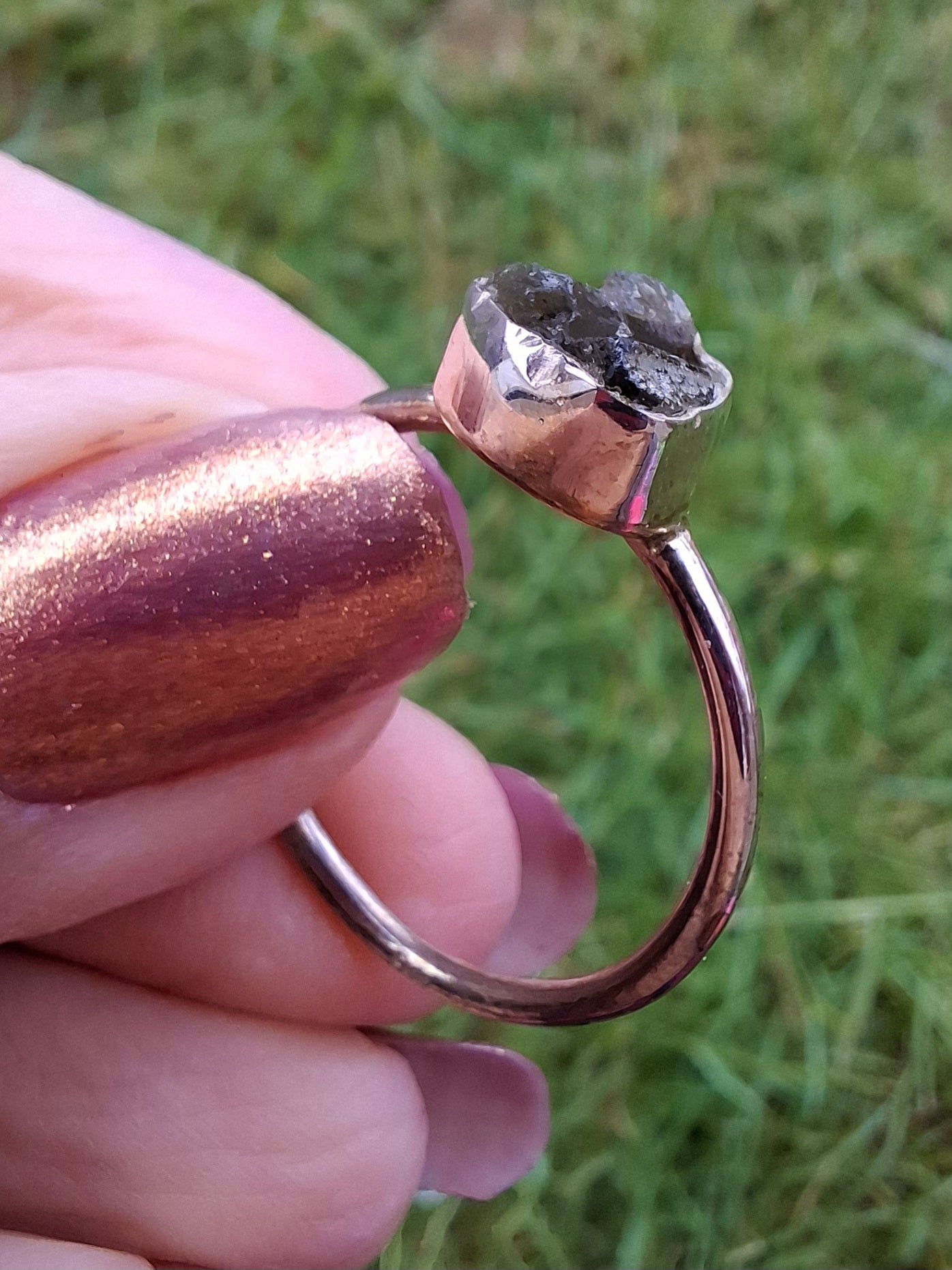 Moldavite Ring, size small X, 925 Silver, Tektite (Ref: R33)