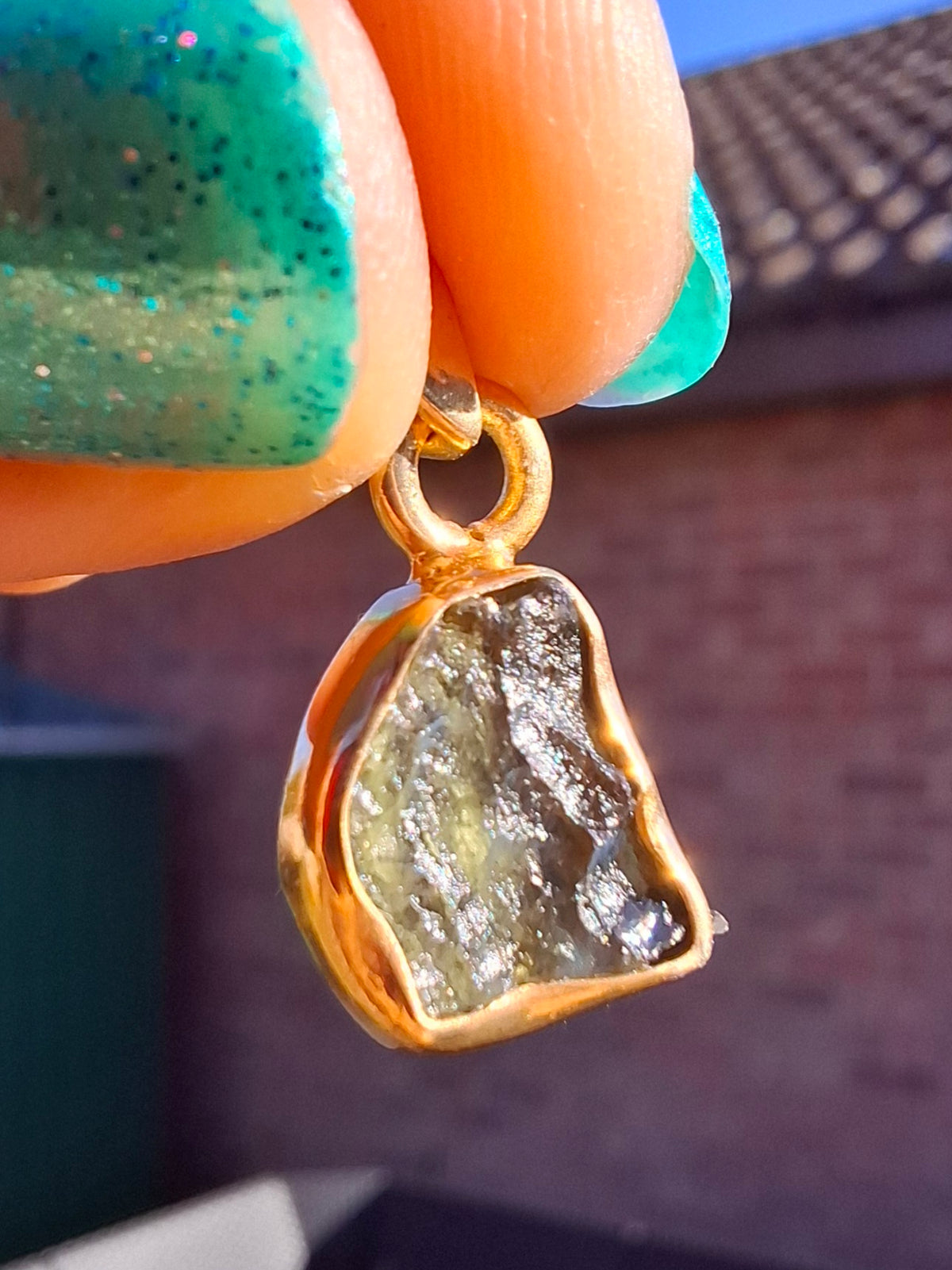 Moldavite Pendant, 14K GOLD Plated, Tektite (Ref: P448)