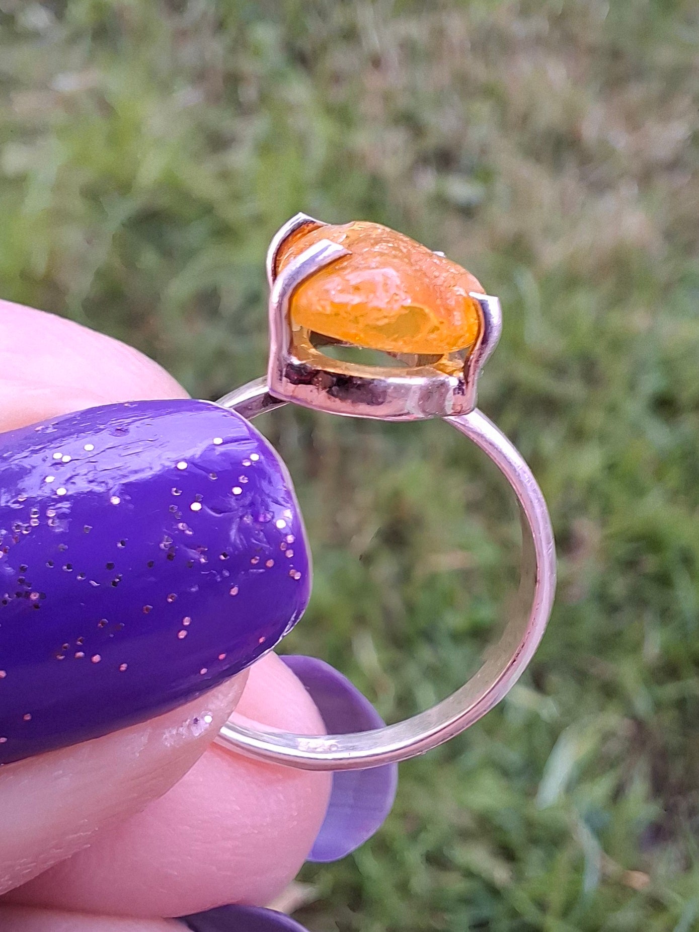 Baltic Amber Ring, size large L/small M, 925 Silver, Fossil (Ref: AR4)