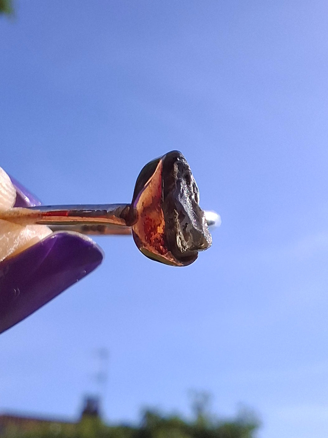 Moldavite Ring, size large M, 925 Silver, Tektite (Ref: R30)