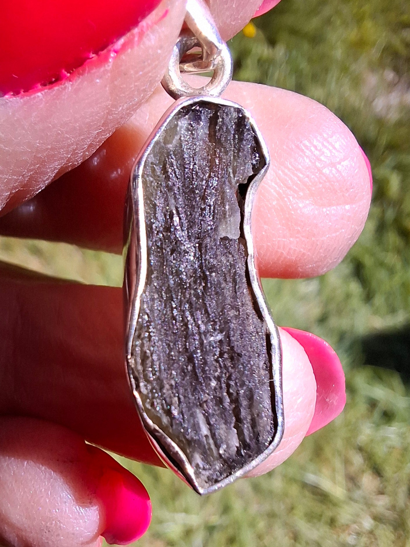 Moldavite Pendant, 925 Silver, Tektite (Ref: P445)